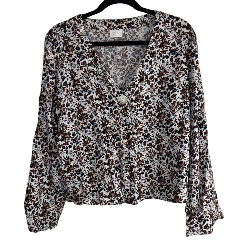 ABOUND Floral Print V Neck Button Front Long Sleeve Blouse Women's Medium